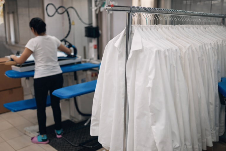 Careful fabric inspection and garment handling during professional dry cleaning